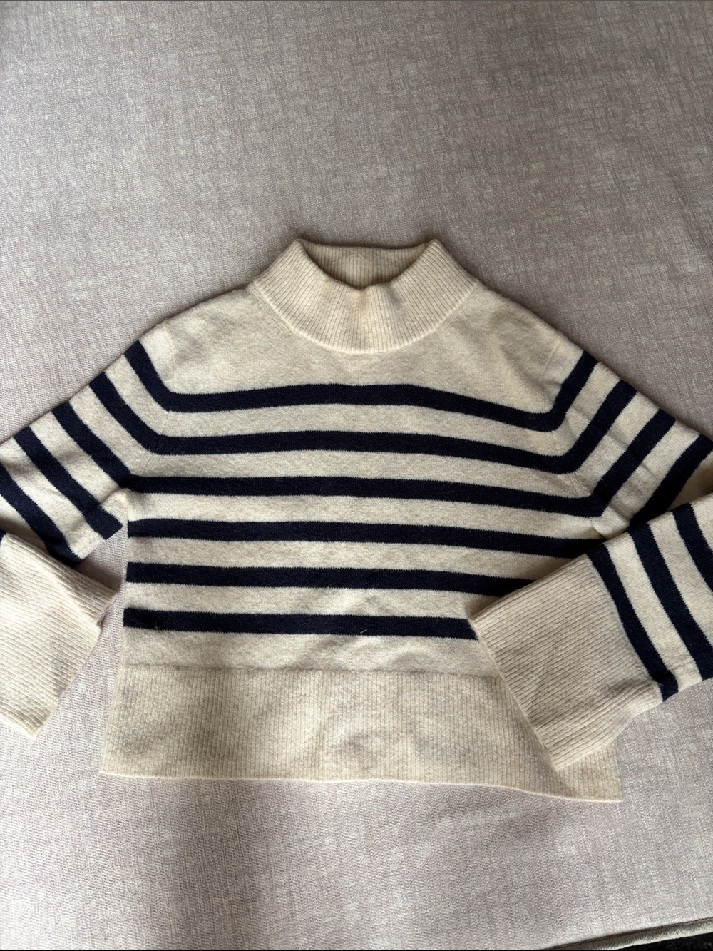 J. Crew Cream and Navy Striped Mock Neck Sweater